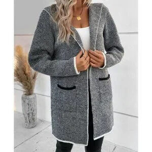 ZARA Pocketed Hooded Black Binding detailed knit sweater Cardigan